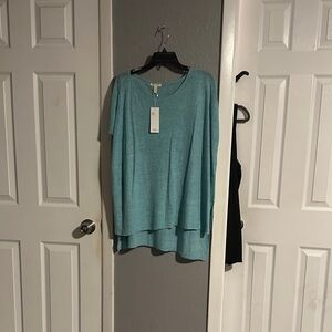 Eileen Fisher Heathered Teal Long Sleeve Tunic